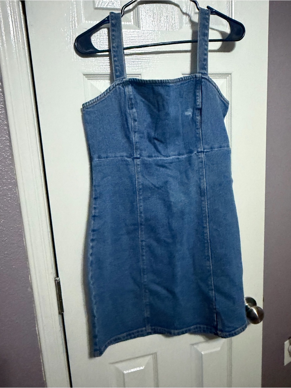 Hollister Light Blue Denim Square-Strap Mini Dress